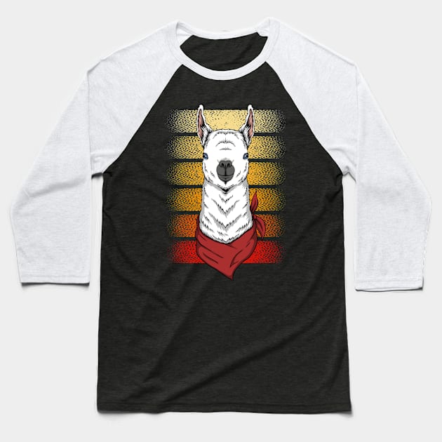 White Retro Llama Baseball T-Shirt by puffstuff